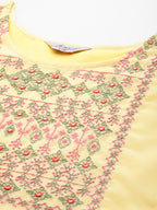 Jompers Women's Embroidered yok flared georgette kurta - Yellow | Grocsy