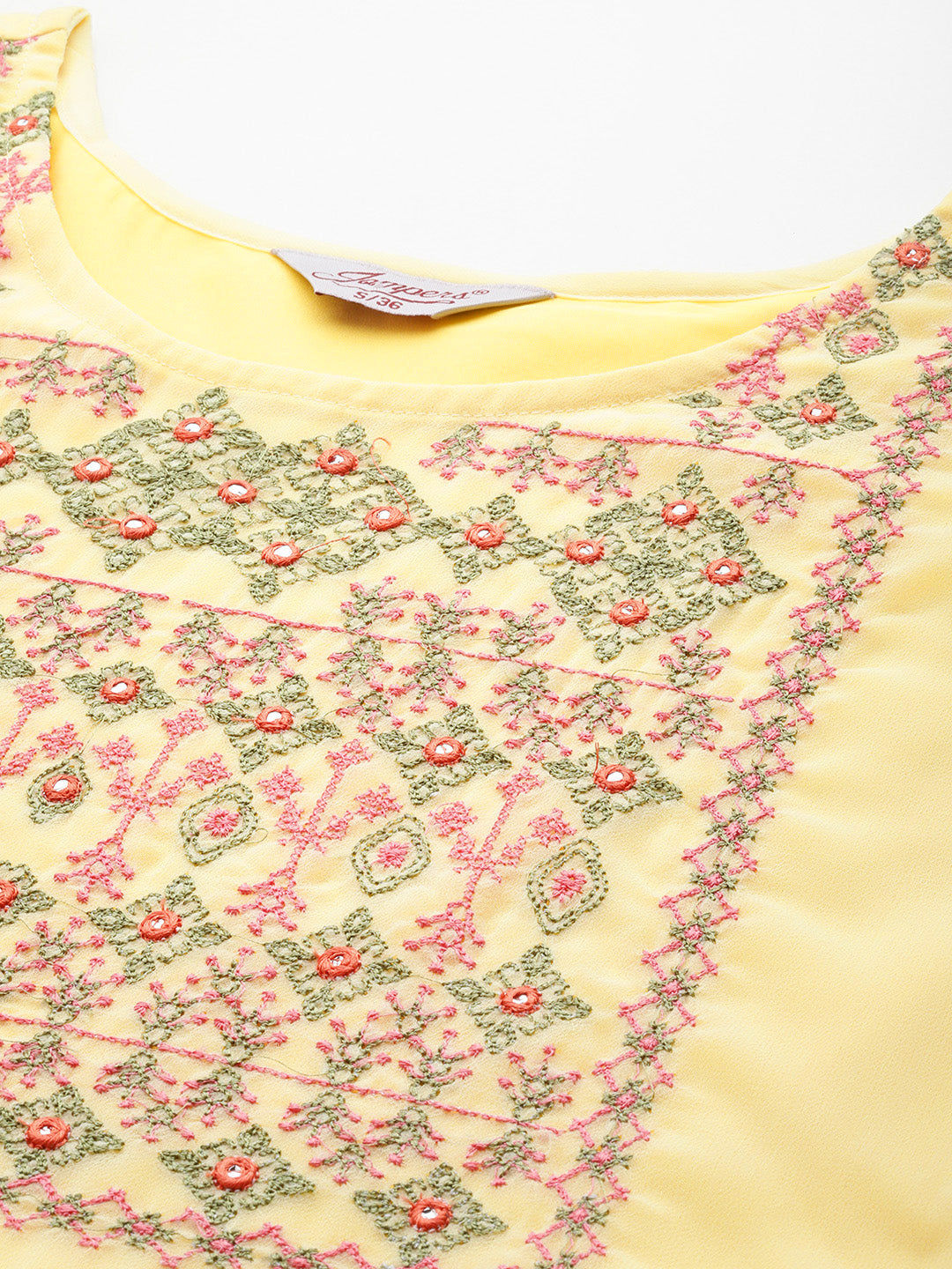 Jompers Women's Embroidered yok flared georgette kurta - Yellow | Grocsy