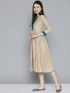 Jompers Women's Sequin work, flared ethnic dress - Beige | Grocsy