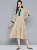Jompers Women's Sequin work, flared ethnic dress - Beige | Grocsy