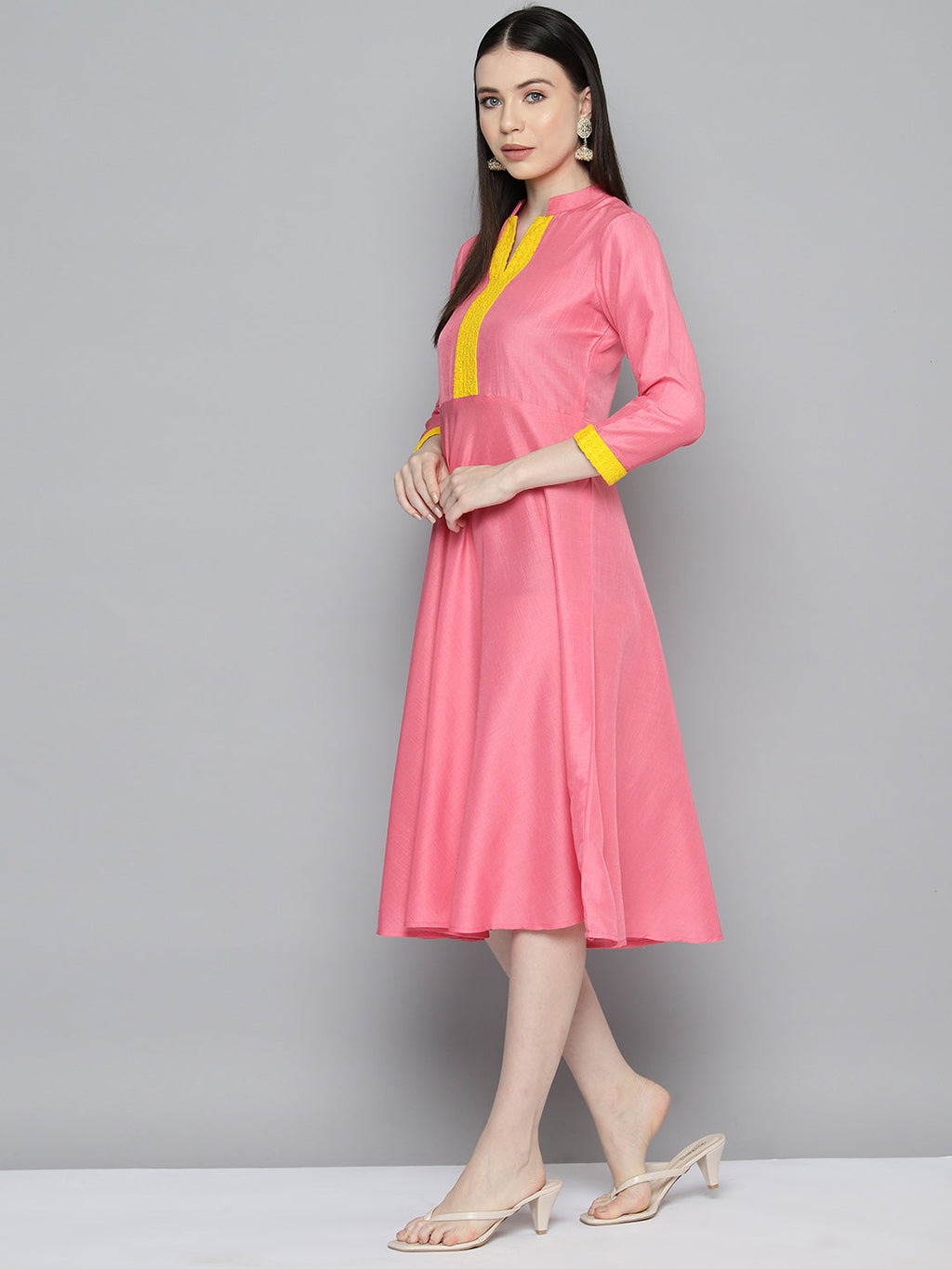 Jompers Women's Sequin work, flared ethnic dress - PInk | Grocsy