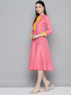 Jompers Women's Sequin work, flared ethnic dress - PInk | Grocsy