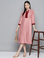 Jompers Women's Sequin work, flared ethnic dress - Peach | Grocsy