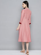 Jompers Women's Sequin work, flared ethnic dress - Peach | Grocsy