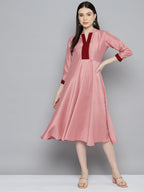 Jompers Women's Sequin work, flared ethnic dress - Peach | Grocsy
