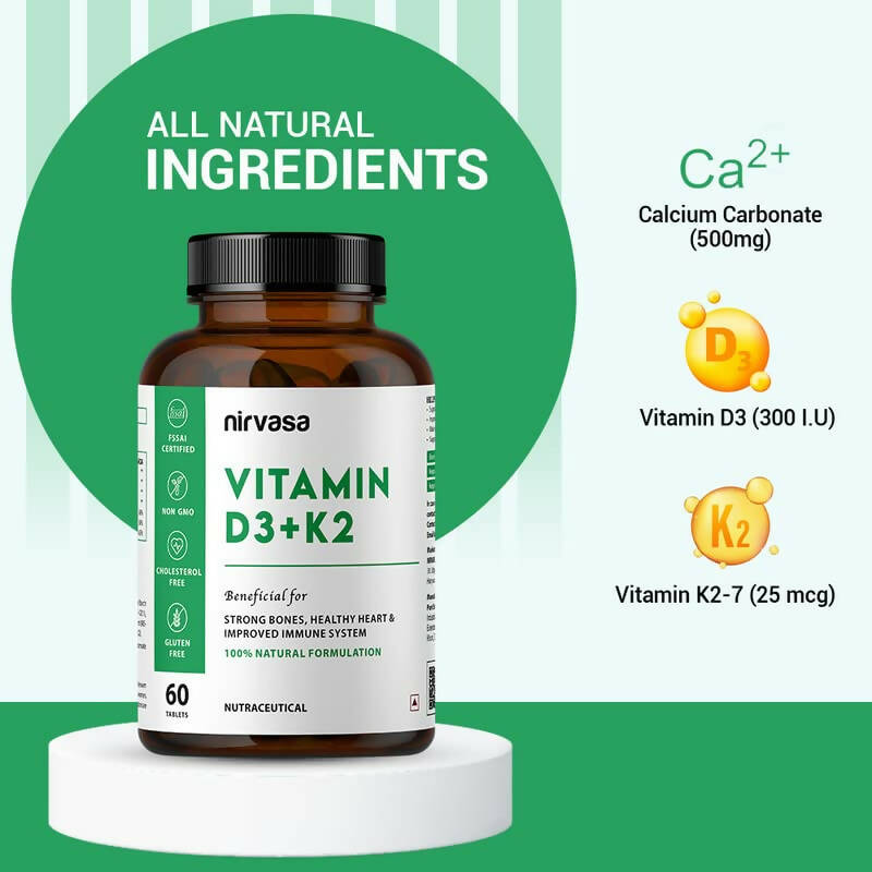 Nirvasa Vitamin D3 + K2 Tablets | Grocsy