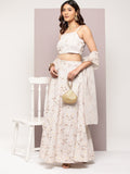 Jompers Women's Crystal Beads Work Printed Lehenga choli with dupatta - Beige | Grocsy