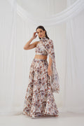 Jompers Women's Printed Beads & Stones Ready to Wear Lehenga & Blouse With Dupatta - Ivory | Grocsy