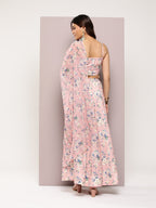 Jompers Women's Crystal Beads Work Printed Lehenga choli with dupatta - Peach | Grocsy