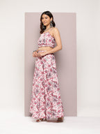 Jompers Women's Crystal Beads Work Printed Lehenga choli with dupatta - Pink | Grocsy