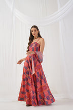Jompers Women's Red Printed Beads & Stones Ready to Wear Lehenga & Blouse With Dupatta | Grocsy