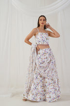 Jompers Women's White Printed Beads & Stones Ready to Wear Lehenga & Blouse With Dupatta | Grocsy