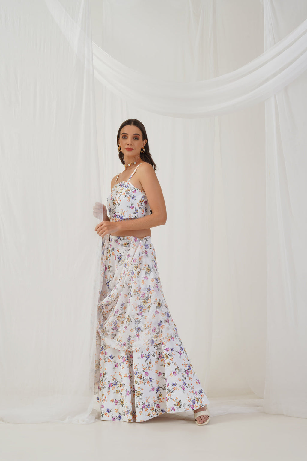 Jompers Women's White Printed Beads & Stones Ready to Wear Lehenga & Blouse With Dupatta | Grocsy