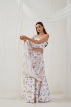 Jompers Women's White Printed Beads & Stones Ready to Wear Lehenga & Blouse With Dupatta | Grocsy