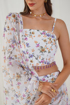 Jompers Women's White Printed Beads & Stones Ready to Wear Lehenga & Blouse With Dupatta | Grocsy