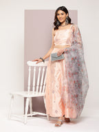 Jompers Women's Mirror Work Lehenga Choli With printed Organza dupatta - Peach | Grocsy