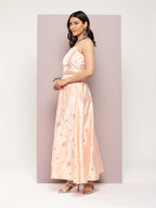 Jompers Women's Mirror Work Lehenga Choli With printed Organza dupatta - Peach | Grocsy