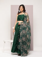 Jompers Women's Mirror Work Lehenga Choli With printed Organza dupatta - Green | Grocsy