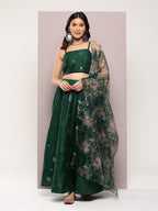 Jompers Women's Mirror Work Lehenga Choli With printed Organza dupatta - Green | Grocsy