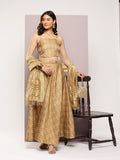 Jompers Women's Cutdana emblished Jacqard Lehenga Choli with dupatta - Golden | Grocsy