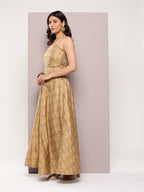 Jompers Women's Cutdana emblished Jacqard Lehenga Choli with dupatta - Golden | Grocsy