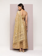 Jompers Women's Cutdana emblished Jacqard Lehenga Choli with dupatta - Golden | Grocsy