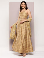 Jompers Women's Cutdana emblished Jacqard Lehenga Choli with dupatta - Golden | Grocsy
