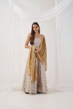 Jompers Women's Ivory Jacquard Beads & Stones Ready to Wear Lehenga & Blouse With Dupatta | Grocsy