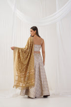 Jompers Women's Ivory Jacquard Beads & Stones Ready to Wear Lehenga & Blouse With Dupatta | Grocsy