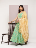 Jompers Women's Cutdana emblished Jacqard Lehenga Choli with dupatta - Green | Grocsy