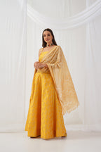 Jompers Women's Yellow Beads & Stones Ready to Wear Lehenga & Blouse With Dupatta | Grocsy