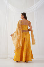 Jompers Women's Yellow Beads & Stones Ready to Wear Lehenga & Blouse With Dupatta | Grocsy