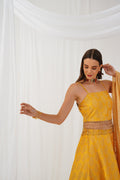 Jompers Women's Yellow Beads & Stones Ready to Wear Lehenga & Blouse With Dupatta | Grocsy