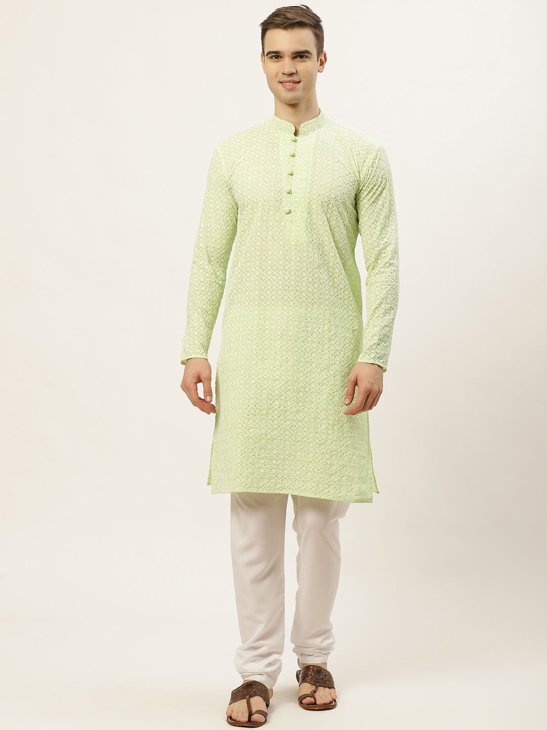 Jompers Men's Green Embroidered Kurta Only | Grocsy
