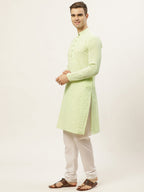 Jompers Men's Green Embroidered Kurta Only | Grocsy