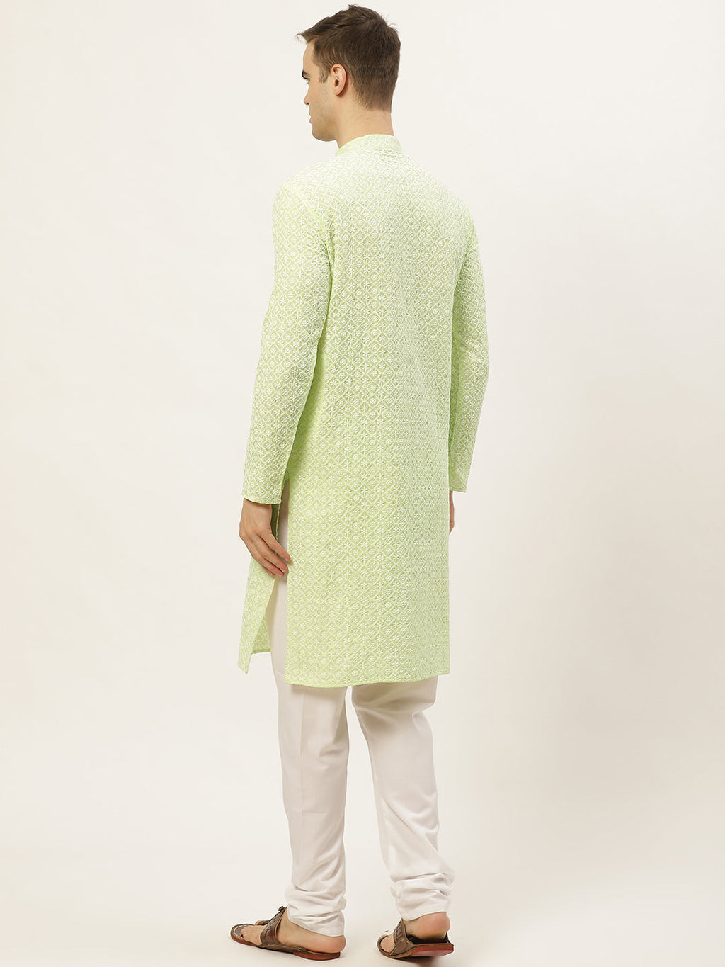 Jompers Men's Green Embroidered Kurta Only | Grocsy