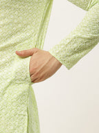 Jompers Men's Green Embroidered Kurta Only | Grocsy