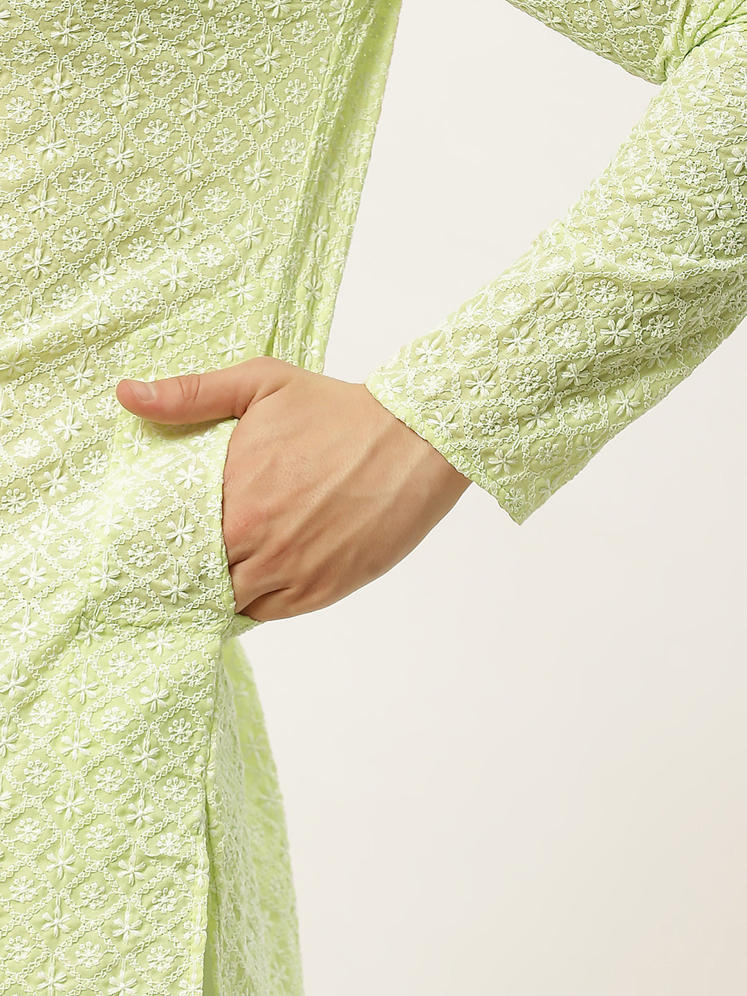 Jompers Men's Green Embroidered Kurta Only | Grocsy