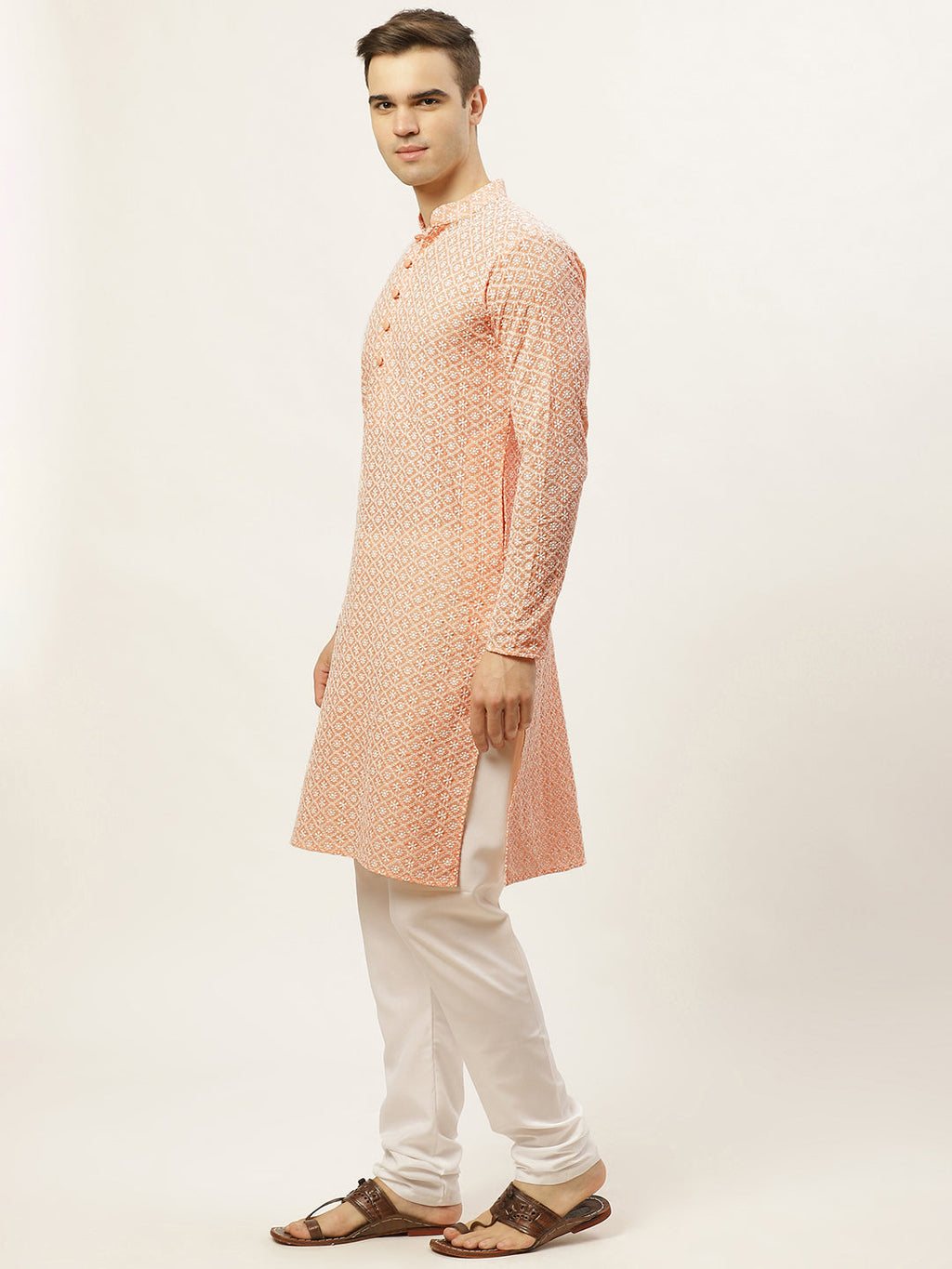 Jompers Men's Orange Embroidered Kurta Payjama Sets | Grocsy
