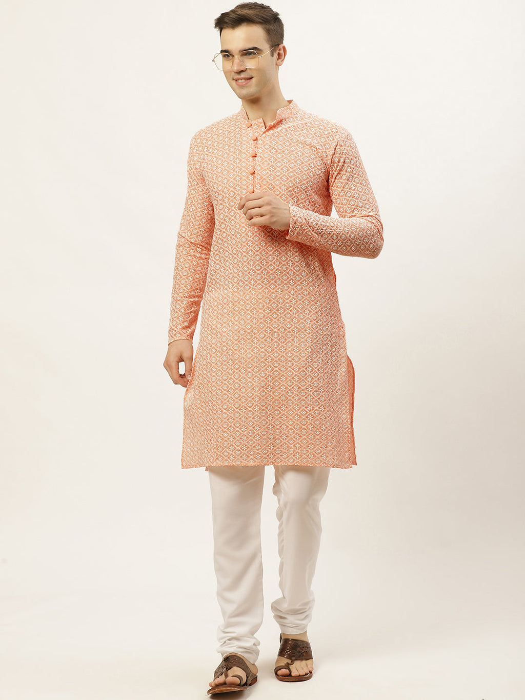 Jompers Men's Orange Embroidered Kurta Payjama Sets | Grocsy