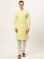 Jompers Men's Yellow Embroidered Kurta Only | Grocsy