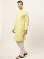 Jompers Men's Yellow Embroidered Kurta Only | Grocsy