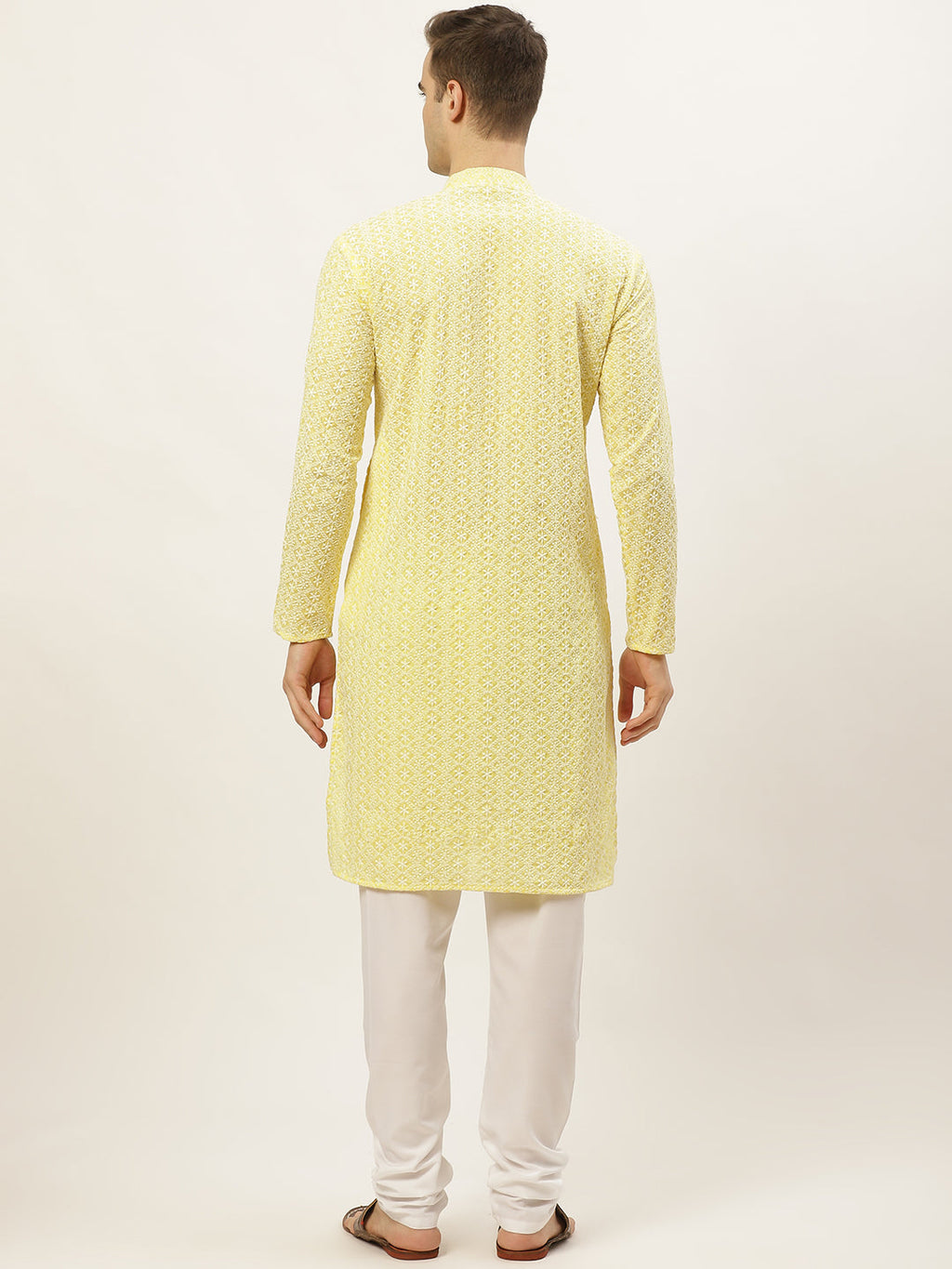 Jompers Men's Yellow Embroidered Kurta Only | Grocsy