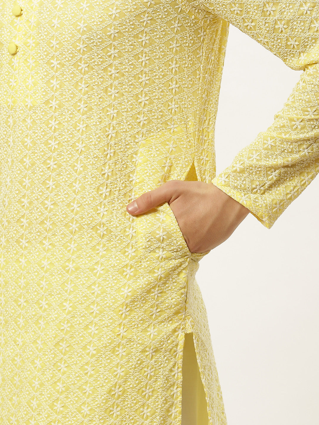 Jompers Men's Yellow Embroidered Kurta Only | Grocsy