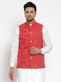 Jompers Men's Red Woven Design Nehru Jacket | Grocsy
