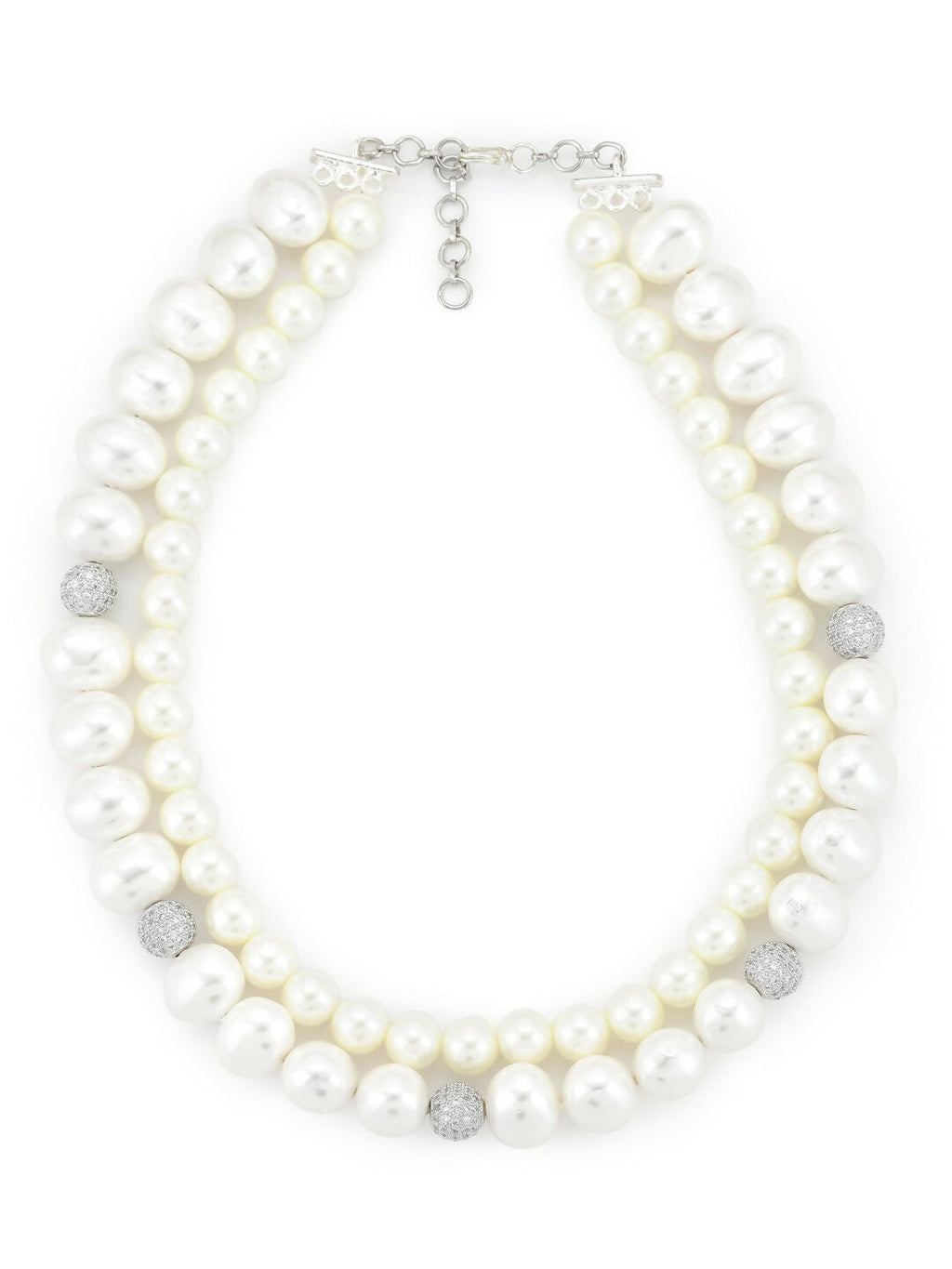 Layered Pearl White Neckpiece in Silver Chain- Ruby Raang | Grocsy