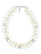 Layered Pearl White Neckpiece in Silver Chain- Ruby Raang | Grocsy