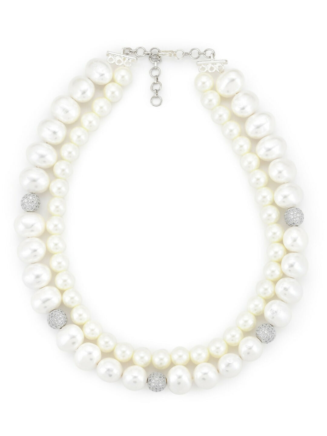 Layered Pearl White Neckpiece in Silver Chain- Ruby Raang | Grocsy