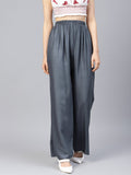 Jompers Women Grey Solid Straight Palazzos | Grocsy