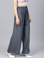 Jompers Women Grey Solid Straight Palazzos | Grocsy